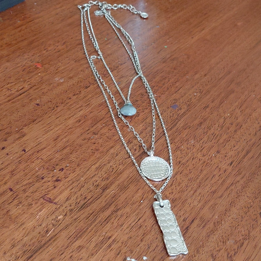 Brighton 3 Piece Steel Aligator Textured Interchangable Cz Accent Necklace